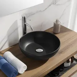 Lavabo d' appoggio tondo 40 cm in ceramica nero opaco - Cloe