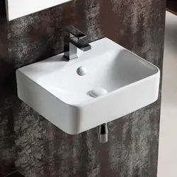 Lavabo sospeso in ceramica 46x43x15 cm bianco lucido rettangolare