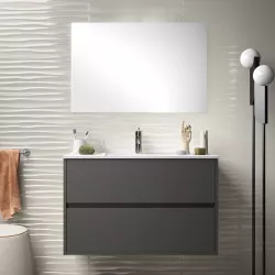 Mobile bagno sospeso da 70 cm bianco lucido con lavabo in porcellana e  specchio - Medora