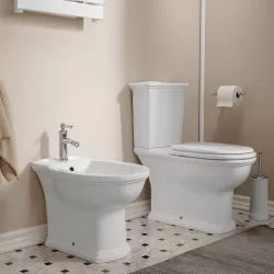 Sanitari monoblocco in ceramica con bidet monoforo e sedile bianco - Washington