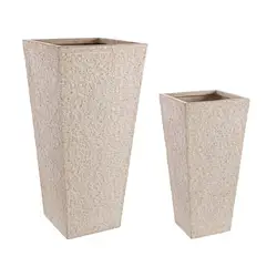 Set 2 vasi alti quadrati da esterno fibra di vetro effetto pietra sabbia due dimensioni