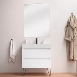 Mobile bagno da 80 cm soft touch bianco neve opaco con top lavabo e specchio 70x90 cm - Agata