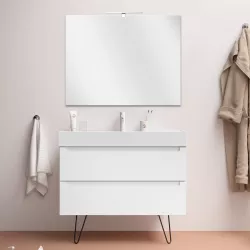 Mobile bagno 100 cm bianco neve opaco soft touch con lavabo alto in porcellana e specchio - Agata