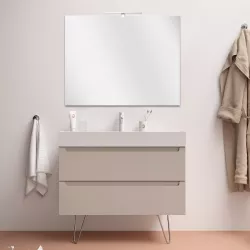 Mobile bagno da 100 cm cappuccino opaco soft touch con lavabo in porcellana alto e specchio - Agata