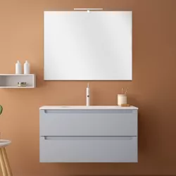 Mobile bagno azzurro laguna opaco soft touch da 100 cm con lavabo e specchio 70x100 cm - Agata