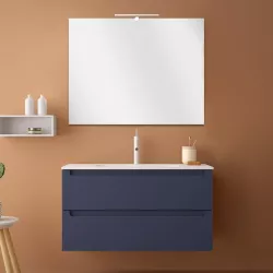 Mobile bagno blu notte da 100 cm soft touch opaco con lavabo e specchio 70x100 cm - Agata