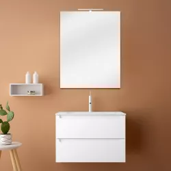 Mobile bagno da 80 cm bianco neve opaco soft touch con lavabo e specchio 70x90 cm - Agata