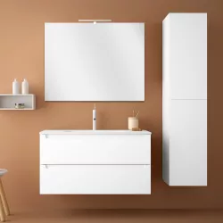 Mobile bagno bianco neve opaco soft touch da 100 cm con lavabo e specchio - Agata