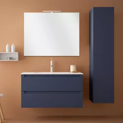 Mobile bagno 100 cm blu notte con lavabo colonna sospesa da 160h cm e  specchio - Agata