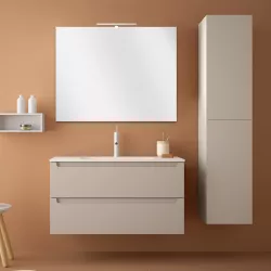 Mobile bagno cappuccino da 100 cm con colonna e specchio 70x100 cm - Agata