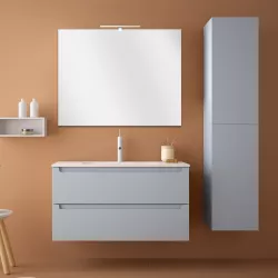 Mobile bagno sospeso azzurro laguna opaco da 100 cm con specchio e colonna sospesa - Agata