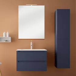 Mobile bagno sospeso blu notte da 80 cm con lavabo integrato specchio e colonna 160h cm - Agata