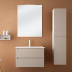 Mobile bagno cappuccino da 80 cm con lavabo specchio e colonna reversibile - Agata