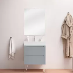 Mobile bagno da 60 cm soft touch azzurro laguna opaco con top lavabo e specchio 65x70 cm - Agata