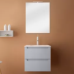 Mobile bagno sospeso laccato azzurro laguna opaco 60 cm soft touch con lavabo integrato - Agata