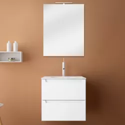 Mobile bagno sospeso laccato 60 cm bianco neve opaco soft touch con lavabo integrato - Agata