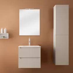 Mobile bagno soft touch cappuccino opaco da 60 cm con specchio e colonna alta 160h cm - Agata