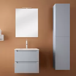 Mobile bagno soft touch azzurro laguna opaco da 60 cm con specchio e colonna alta 160h cm - Agata