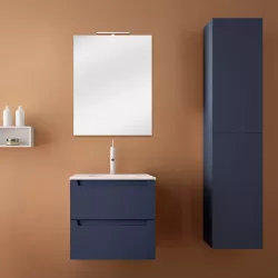 Mobile bagno soft touch blu notte opaco da 60 cm con specchio e colonna alta 160h cm - Agata