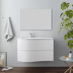 Mobile sospeso asimmetrico da 90 cm con lavabo a sinistra bianco neve opaco - Lola