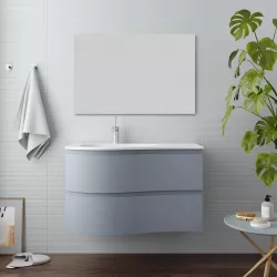 Mobile sospeso asimmetrico da 90 cm con lavabo a sinistra azzurro laguna - Lola