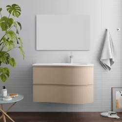 Mobile sospeso asimmetrico da 90 cm con lavabo a destra cappuccino - Lola