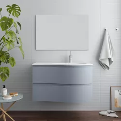 Mobile sospeso asimmetrico da 90 cm con lavabo a destra azzurro laguna - Lola