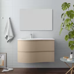 Mobile sospeso asimmetrico da 90 cm con lavabo a sinistra cappuccino - Lola