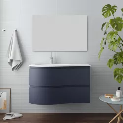 Mobile sospeso asimmetrico da 90 cm con lavabo a sinistra blu notte - Lola