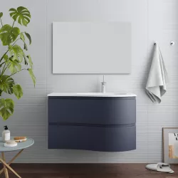 Mobile sospeso asimmetrico da 90 cm con lavabo a destra blu notte - Lola