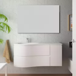 Mobile sospeso asimmetrico da 120 cm con lavabo a sinistra bianco neve opaco - Lola