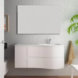 Mobile sospeso asimmetrico da 120 cm con lavabo a destra bianco neve opaco - Lola