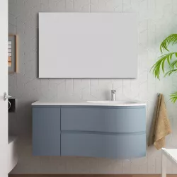 Mobile sospeso asimmetrico da 120 cm con lavabo a destra azzurro laguna - Lola