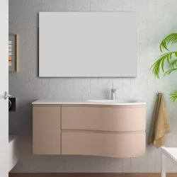 Mobile sospeso asimmetrico da 120 cm con lavabo a destra cappuccino - Lola