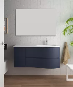 Mobile sospeso asimmetrico da 120 cm con lavabo a destra blu notte - Lola