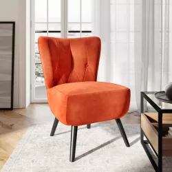 Poltrona in velluto arancione con gambe nere - Luisa