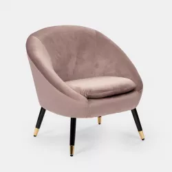 Poltroncina imbottita in velluto rosa cipria piedi oro - Oyster