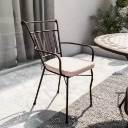 Sedia da giardino con braccioli e cuscino in metallo marrone - Otranto