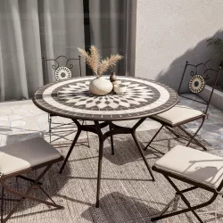 Tavolo da giardino rotondo 110 cm top in gres porcellanato motivo geometrico  in metallo marrone - Otranto