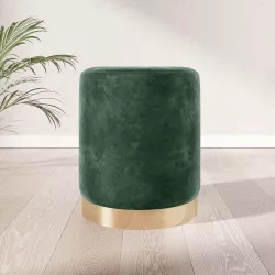 Pouf rotondo 35 cm velluto verde con base oro - Elenor