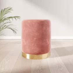 Pouf 35 cm effetto velluto rosa antico con base oro - Elenor