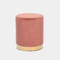 Pouf 38 cm effetto velluto rosa antico con gambe in legno - Elenor