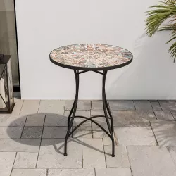 Tavolo rotondo 60 cm in metallo nero con decorazione mosaico radiale - Otranto