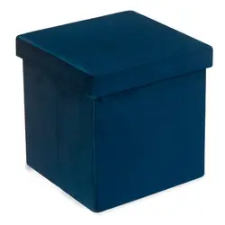 Pouf Poggiapiedi Ø60x40 cm in Velluto Blu Scuro