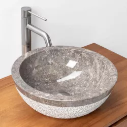 Lavabo da appoggio 40 cm in marmo bocciardato grigio - Artizan