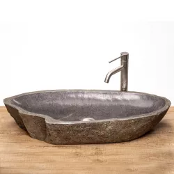 Lavabo da appoggio 75-85 cm in pietra naturale grigio antracite - Artizan
