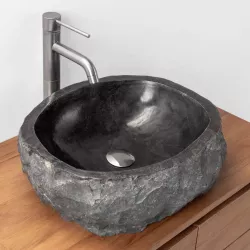 Lavabo da appoggio 40-50 cm in marmo martellato grigio scuro - Artizan