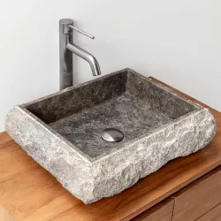 Lavabo da appoggio 50x40 cm in marmo bocciardato grigio chiaro - Artizan