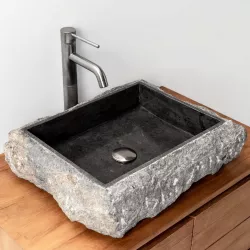 Lavabo da appoggio 50x40 cm in marmo bocciardato grigio scuro - Artizan