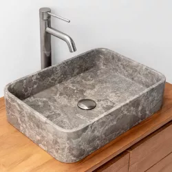 Lavabo da appoggio 50x35 cm in marmo levigato grigio chiaro - Artizan